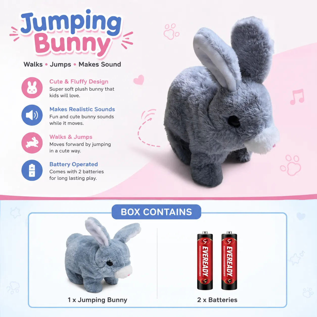 Cute Jumping Rabbit Plush Toy – Walking, Jumping & Sound Toy