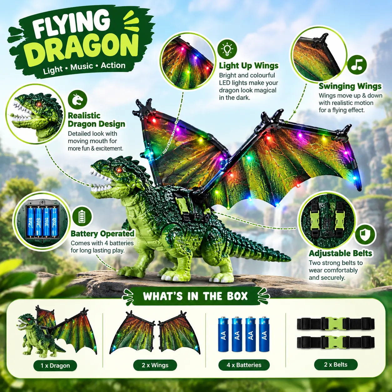 Wearable Dragon Wings – Light-Up & Moving Toy