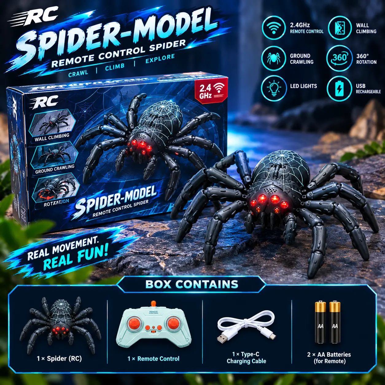 RC Spider Wall Climbing Toy – Remote Control Crawling Spider