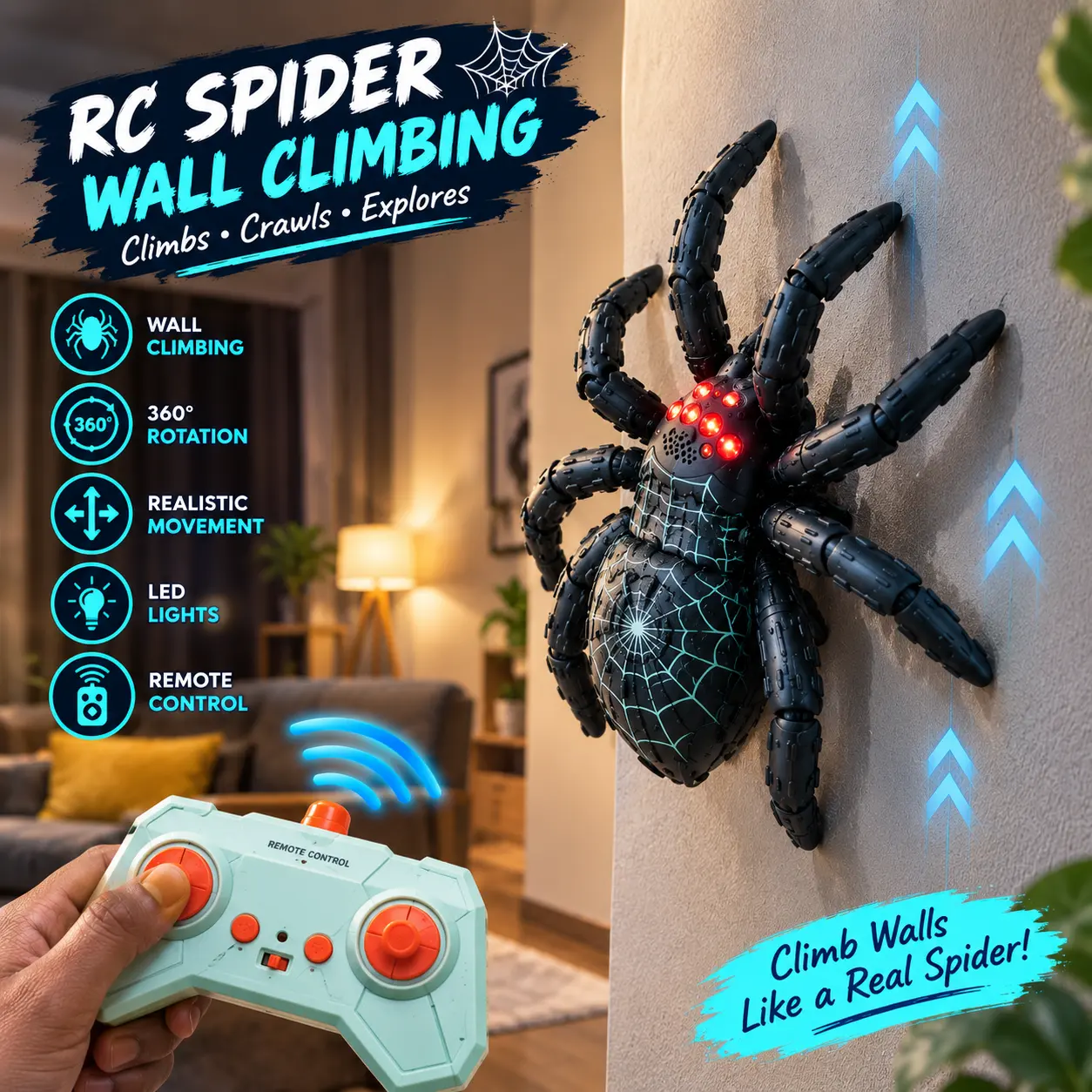 RC Spider Wall Climbing Toy – Remote Control Crawling Spider